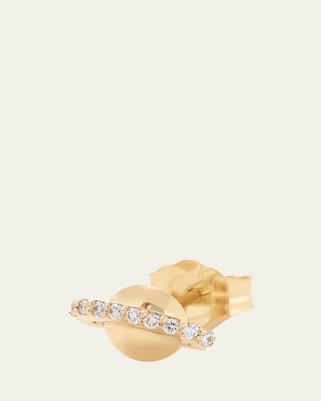 14K Yellow Gold Diamond Planet Stud Earring, Single
